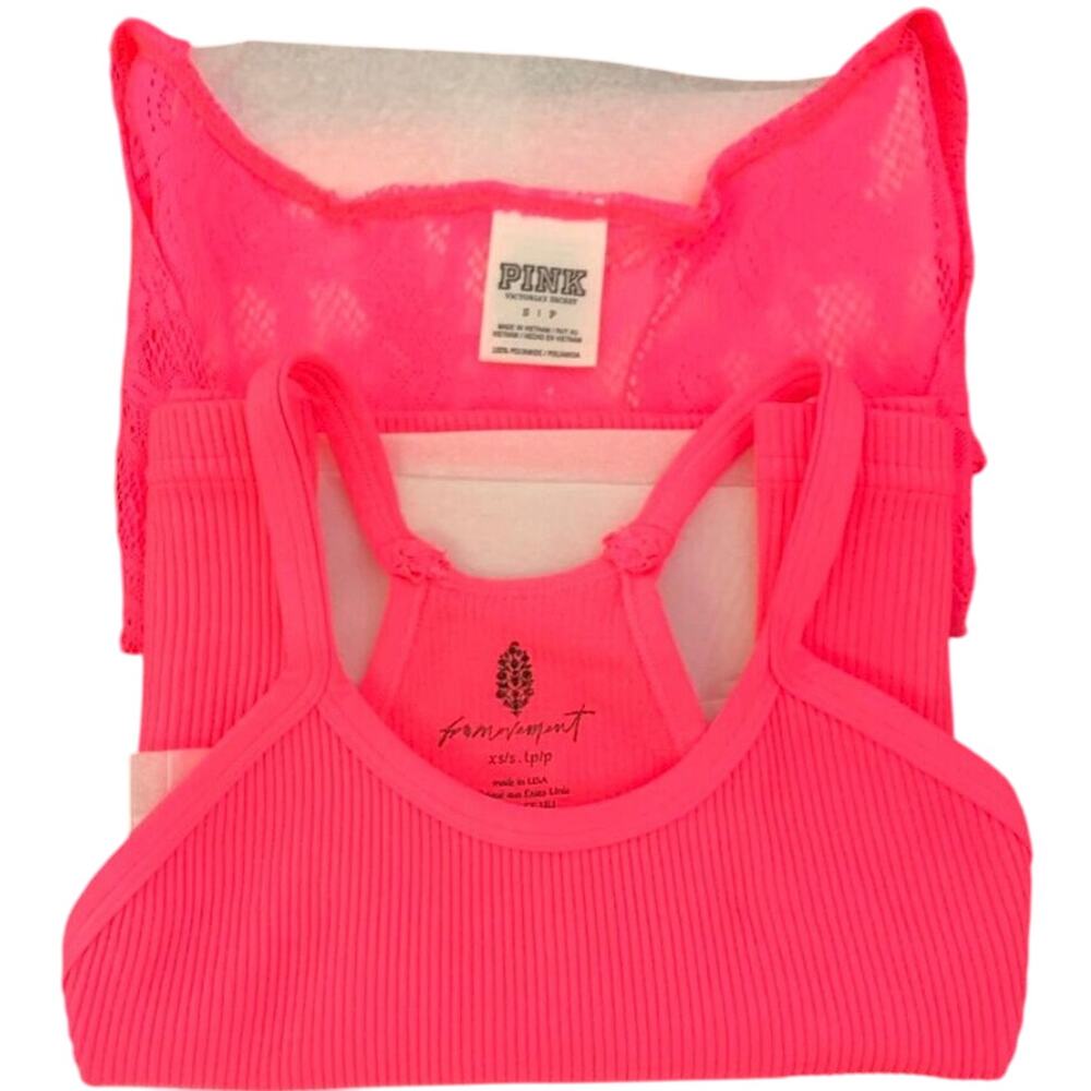 Lot of 2- Pink Victorias Secret & Free People Movement Womens Crop Tops XS Small